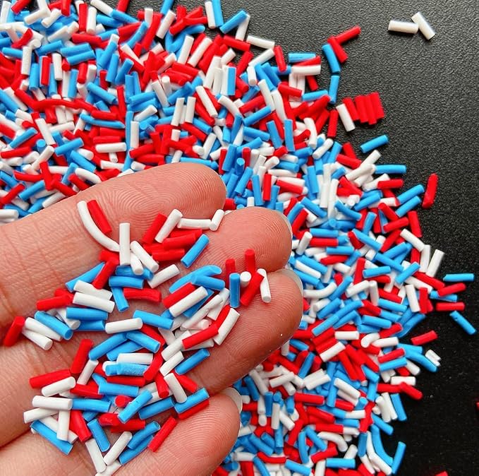 EHOPE 50g Fake Sprinkles Resin Sprinkles Fake Candy Sprinkles Clay Sprinkles Polymer Sprinkles Polymer Clay Slices for Nail Art DIY Crafts Cake Phone Case(USA Flag Colors Sugar granules-18A)