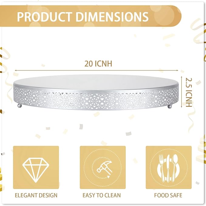 Wenqik Cake Stand 20 Inch Round Metal Cupcake Dessert Wedding Cake Stand Cookies Display Holder Fruit Serving Tray for Table Wedding Birthday Anniversary Party(Silver)