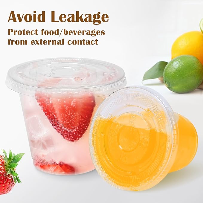 BYSNOW 300 Pack 9 oz Clear Plastic Cups With Flat Lids No Hole, Disposable Dessert Cups with Lids for Ice Cream, Pudding, Fruit, Cold Drinks, Cake, Snacks, Yogurt Parfait