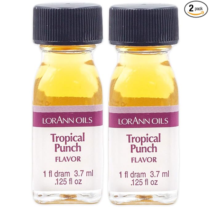 LorAnn Oils Super Strength Flavoring - Used For Candy Making, Flavoring, Baking, Hard Candy, & Flavor Oils - Bold, Natural Flavors 4X Stronger Than Extracts - Tropical Punch, Pack of 2, 0.125 fl oz