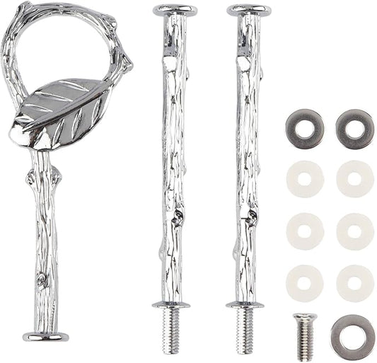 3 Tier 14" Heavy Metal Cake Stand Holder Fruit Plate Stand Fitting Hardware Rod with Stylus (Sliver_Leaves)