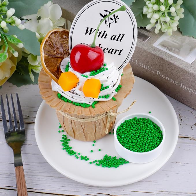 Dark Green Nonpareils Sprinkles - 2mm Edible Mini Pearl Sprinkles for Cake Decorating, Cupcake, Cookie, Baking, Donuts, Ice Cream Toppings, Wedding Party Supplies 130g/4.58oz
