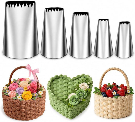 5 Pcs Basketweave Piping Tips Set, 3D, 1D, 895, 48, 47, Stainless Steel Cake Decorating Tips, Frosting Icing Nozzles for Cupcakes, Cakes, Cookies