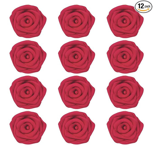Confect Edible Rose Cake Toppers For Cupcakes | Edible Cake Toppers | Roses for Cake Decorations | Edible Viva Magenta Roses - Pack of 12, Magneta