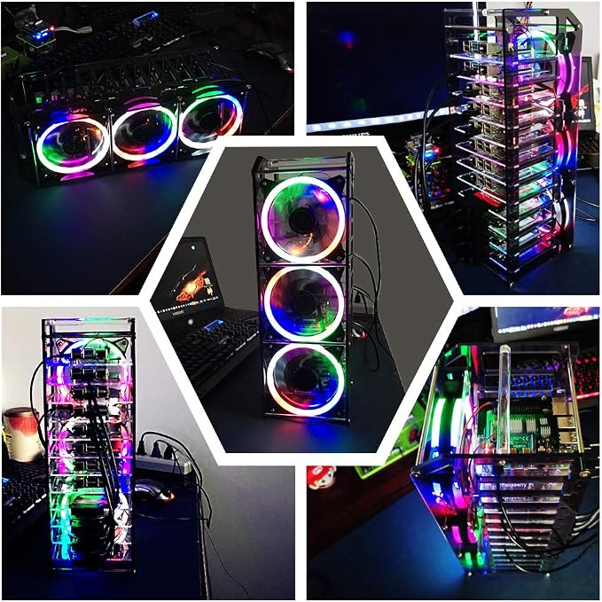 GeeekPi Cluster Case for Raspberry Pi - Stackable 12-Layer Rack With Cooling Fan 120mm RGB LED 5V for Raspberry Pi 4B/3B+/3B/2B/B+ and Jetson Nano
