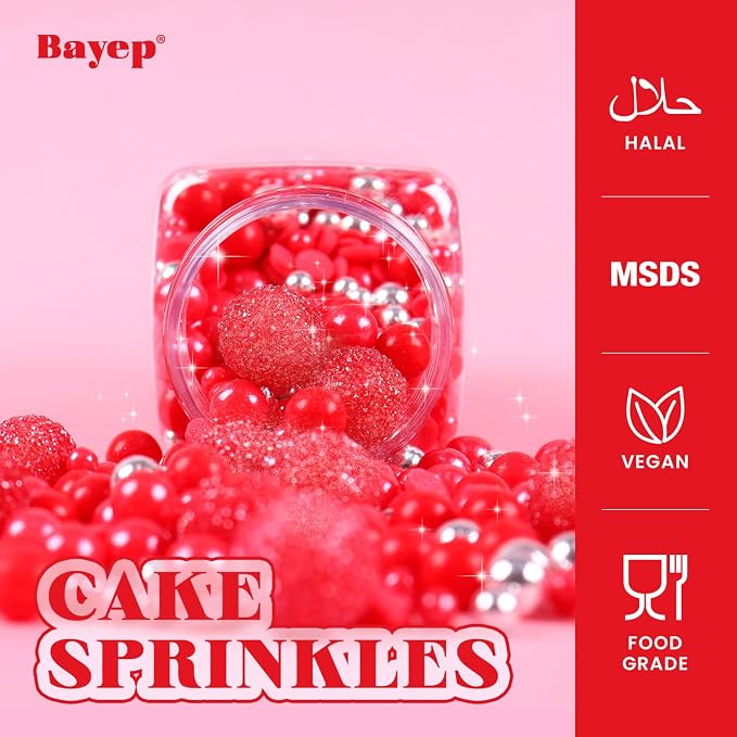 Red Sprinkles for Baking 4.23ounce - Sparkle Pearl Candy for Cupcake Toppers, Ice Cream, Candy, Cookie Decorations - Silver Sprinkles for Valentines Bridal Shower Wedding Party