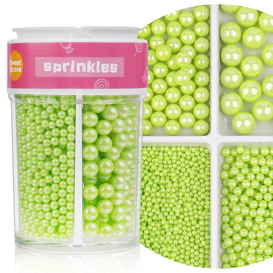 Green Sprinkles for Cake Decorating, 7.8oz Edible Pearl Sprinkles, Sugar Candy Pearls for Baking, Cookie Decorations & Cupcake Topper, Wedding Party Christmas Supplies (Vivid Green, 4 Sizes)