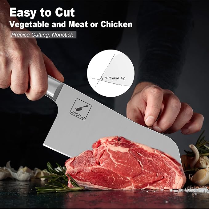 imarku Kitchen Knife, 7 Inch Ultra Sharp Butcher Knife - Japanese SUS440A Stainless Steel Meat Cleaver with Ergonomic Handle, Meat Knife for Home, Kitchen, Restaurant