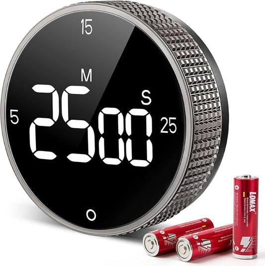 Digital Kitchen Timer, Large Display Magnetic Countdown Countup Timer, 3 Preset Times (5, 15, 25),Volume & Brightness Adjustable for Cooking Classroom Studying, Easy for Kids(Gunmetal 1PCS)
