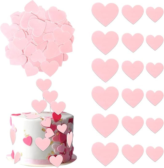 60 PCS Edible Heart Cupcake Toppers Sweet Love Valentine's Day Cake Decorations Edible Heart Cupcake Picks for Valentine's Day Wedding Engagement Birthday Party Food Decorations Supplies Light Pink