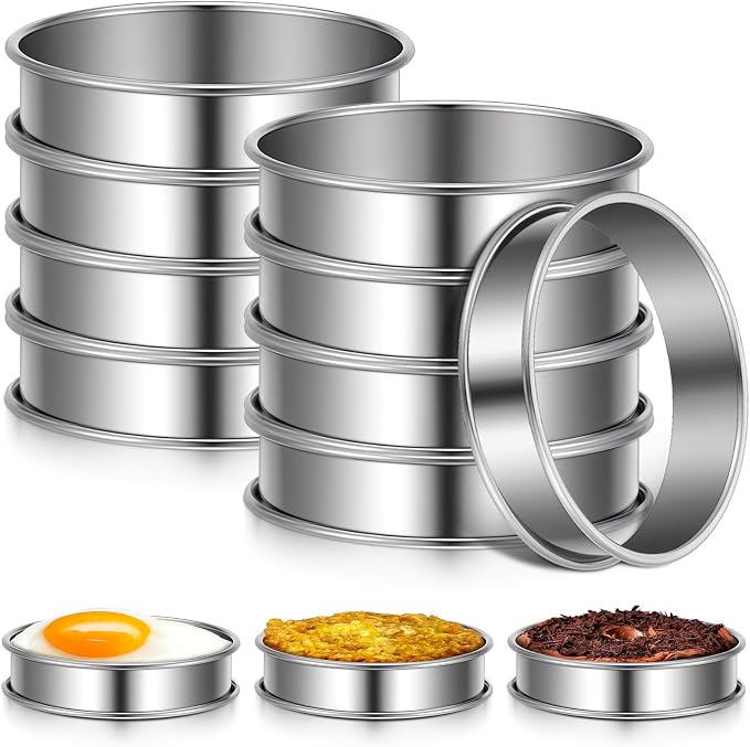 12 Pcs Cookie Rings for Baking 4 Inch, Silver Stainless Steel Double Rolled Baking Rings, 4.13 x 0.87 Inch Nonstick Muffin Tart Ring Molds for Home Baking