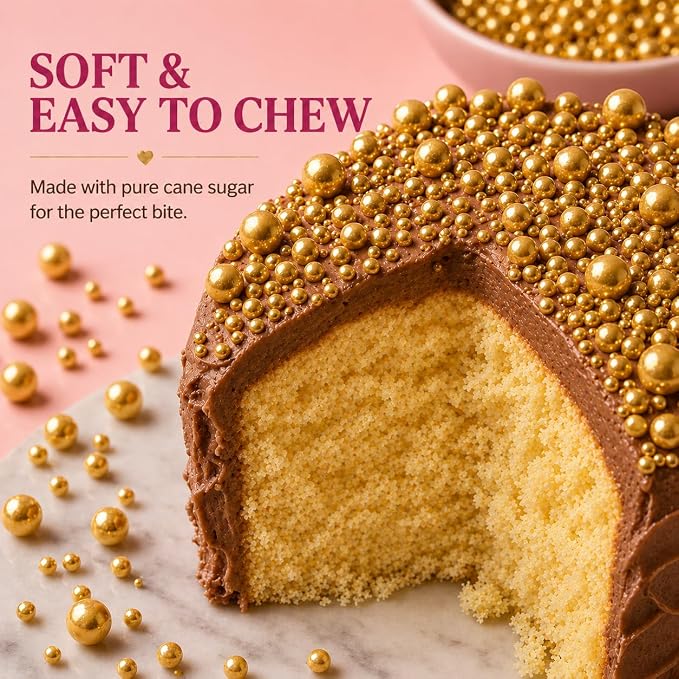 Confect Pearl Gold Sprinkles | Gold Sprinkles for Cakes & Cupcakes Decoration & Celebration | Assorted pack of 5 All That Glitters | Mix Golden Pearl Dragees | Vegan, Gluten-Free, Nut-Free, Soy-Free, Dairy-Free, Palm Oil-Free, No Artificial Dyes- 5 Oz