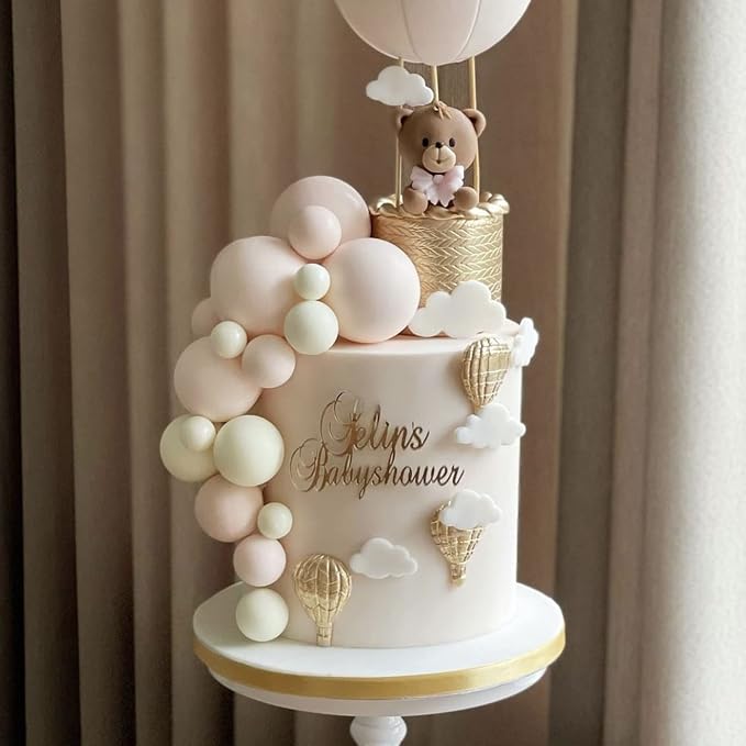 24 PCS Balls Cake Toppers Ball Cake Picks Foam Ball Shaped Cupcake Toppers Mini Balloons Baby Shower Cake Decorations for Wedding Enaggement Bridal Shower Birthday Party Supplies White