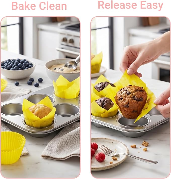 200 Pcs Yellow Tulip Cupcake Liners for Baking, Standard Size | Standard Greaseproof Tulip Muffin Liners for Baking, 3oz Yellow Paper Cupcake Wrappers for Party Wedding Birthday