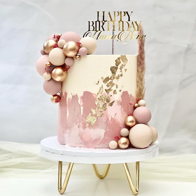 32 PCS Colorful Ball Shaped Cake Topper Pearl Balls Cupcake Cake Insert Topper for Birthday Party Wedding Decoration Supplies (Apricot Gold Light Brown)