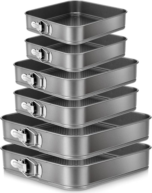 Zubebe Springform Cake Pan Square Non Stick Baking Pan 9.5, 10.2, 11 Inch, Set of 6 Leakproof Square Baking with Removable Bottom Cake Mold for Cheesecake Wedding, 3 Sizes