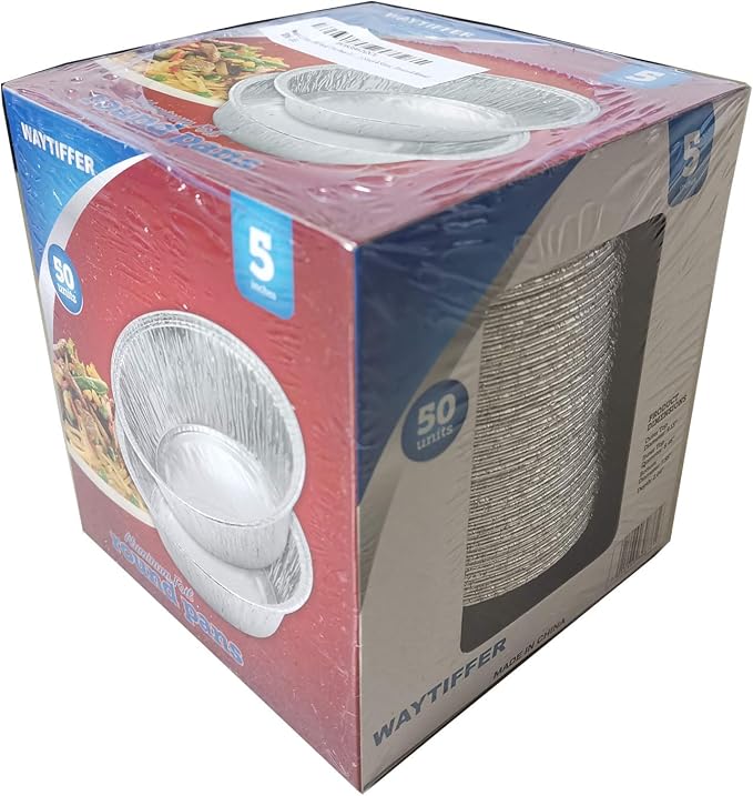 Waytiffer Pie Pans (100 Pack) 5 inch HEAVY-DUTY Disposable Aluminum Foil pie/tart Pans for Baking Personal Mini Pies, Foil Pie Tin for Bakeries, Cafes,Easily Stack & Store, Freeze & Reheat