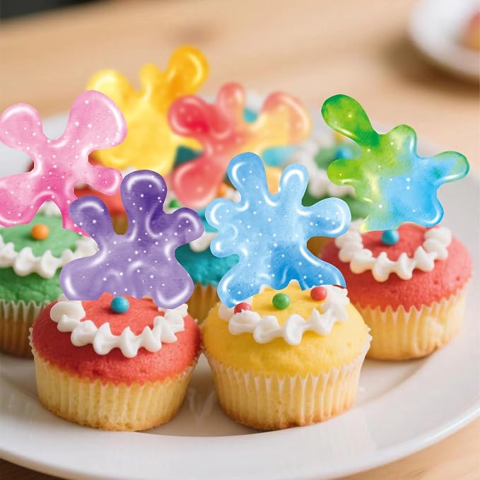 60 Pieces Edible Slime Cupcake Toppers for Colorful Painted Slime Cupcake Decorations for Slime Themed Birthday Party Art Themed Party Supplies