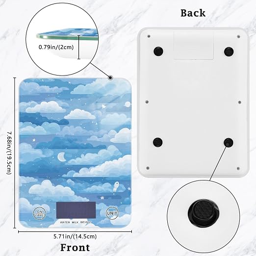 Food Scale Kitchen Scale Food Weight Scales Digital Weight Grams and Ounces Small Electronic Food Scale for Baking Cooking Blue Gradient Cloud and Stars