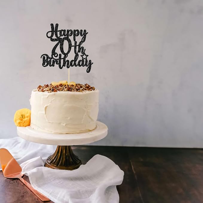 Gyufise 1Pc Happy 70th Birthday Cake Topper Glitter 70 & Fabulous Cheers to 70 Years 70th Birthday Cake Pick for Celebrating 70th Birthday Anniversary Party Cake Decorations Supplies Black