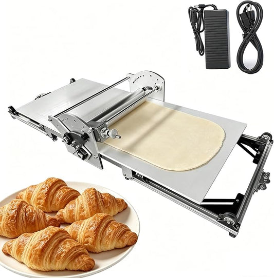 22.7" Commercial Electric Dough Sheeter, Foldable Dough Roller Machine, Adjustable Thickness(2-30mm), Stainless Steel Dough Laminator for Bakery, Pastry, Home Bakers & Professional Bakeries (22.7")