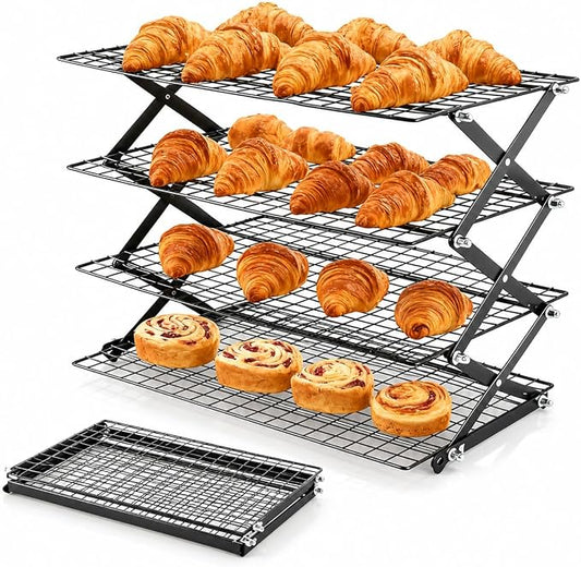 Cooling Racks For Cooking And Baking, 2/3/4-Tier Collapsible Cookie Cooling Rack With Adjustable 3 Setting Design Stackable Roasting Cooking Drying Wire Cooling Rack For Cookies Bread Baking