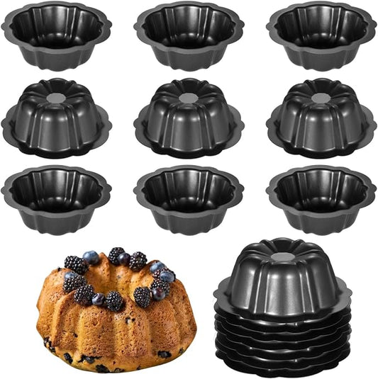 Homaisson 16 Pcs Mini Fluted Tube Pan small Cake Pans, 4.5Inch Carbon Steel Mini Flan Molds Pan, Nonstick Cake Pan Reusable small Tube Oven Baking Mold for Cupcake, Bread, Bavarois, Brownie