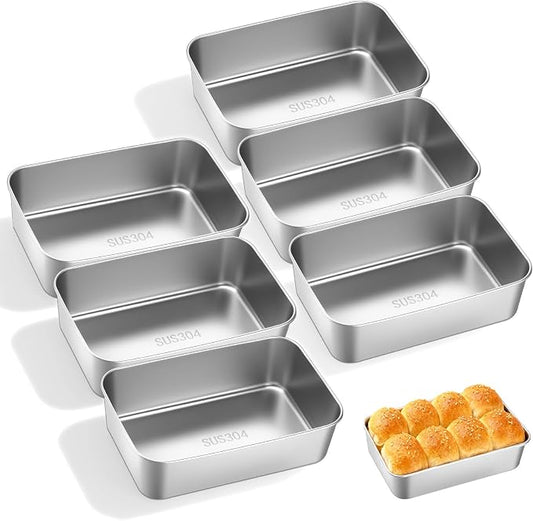 6 Pcs 304 Stainless Steel Loaf Pans for Baking, Bread Loaf Pans | 8.6x5.9 Inch Bread Baking Pan, Toast Bakings Pan For Breads for Homemade Breads Meatloaf, Dishwasher Safe & Sturdy (Silver)