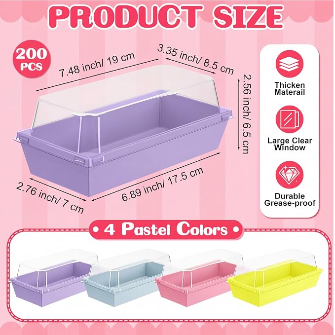 Vesici 200 Pcs 7 Inch Small Charcuterie Boxes with Clear Lids Cake Slice Containers Paper Bakery Boxes Disposable Food Containers for Dessert Cookie Sandwich Mini Cake Strawberry