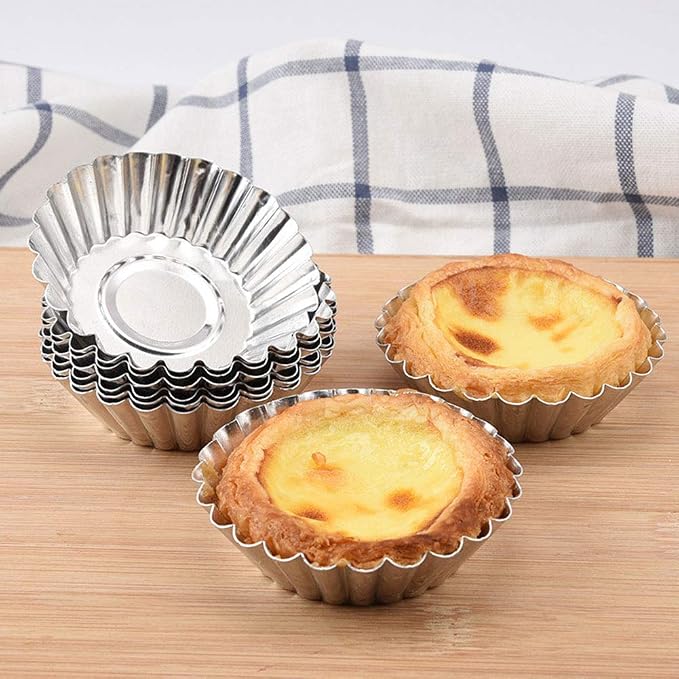 JTLB Egg Tart Mini Aluminum Cake Muffin Tins Pans Non Stick Cupcake Kitchen Reusable Baking Tools (10*Egg Tart M olds)