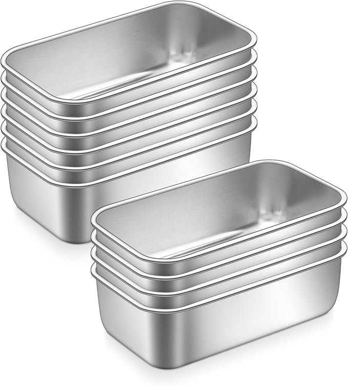 P&P CHEF Stainless Steel Mini Bread Loaf Pans, 10 PCS, Lasting & Rust-free | 6.3 x 3.5 Inch, Small Size for Air Fryer & Oven, Ideal for Bread, Meatloaf, Cake and Brownies, Food Grade, Dishwasher Safe