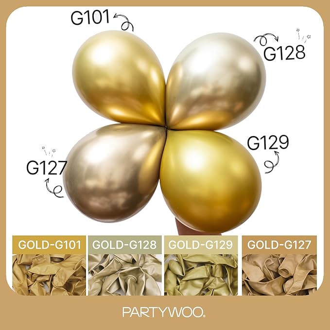 PartyWoo Metallic Gold Balloons 100pcs Different Sizes of 18 12 10 5 Inch Chrome Gold Balloon Arch Kit Garland for Birthday Graduation Baby Shower Wedding Bachelorette Party Decorations Gold-G127