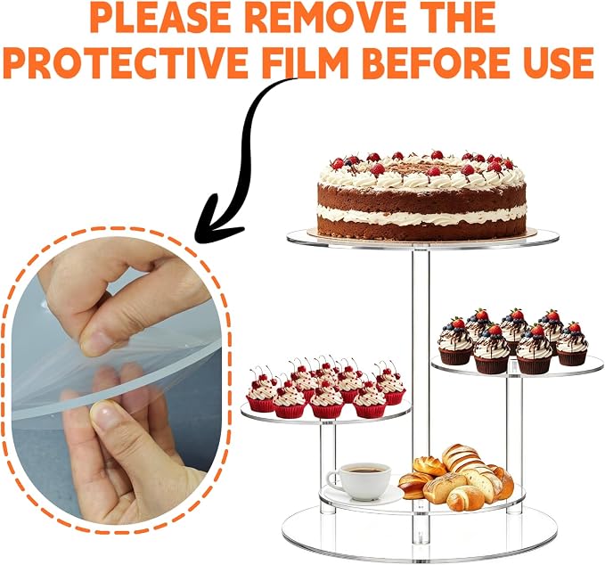 Cupcake Stand, 4 Tier Acrylic Cake Stand, Round Cake & Cupcake Combo for 8-12 Inch Cakes, Clear Tiered Cupcake Tower for 50 Cupcakes, Display Stand for Dessert Table Wedding Birthday Party