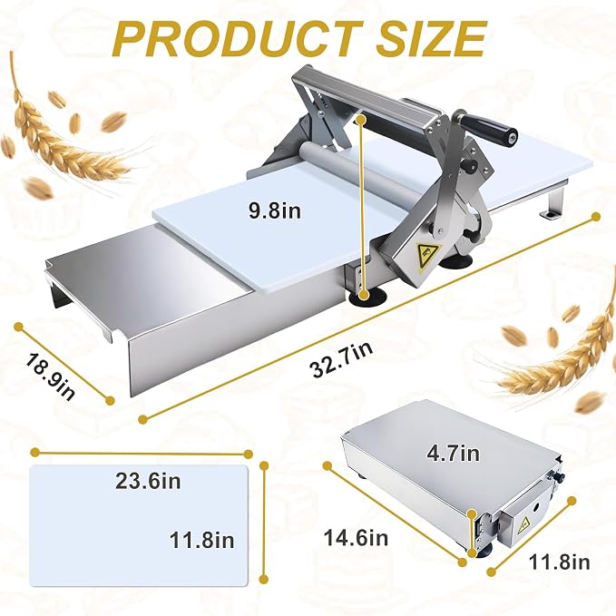 Folding Dough Sheeter Machine, 32.7"X18.9'' Dough Sheeter with 56 Adjustable Thickness Settings (0-25mm), Manual Stainless Steel Dough Roller for Home and Commercial Bakeries