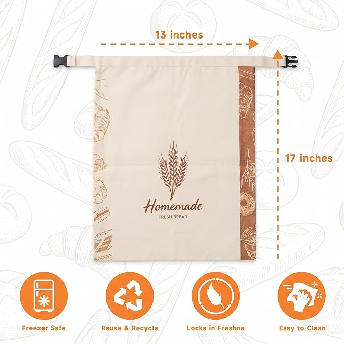 Beeswax Bread Bags for Sourdough,Reusable Organic Linen Cotton Bread Storage Bag with Removable Wax Liner – Easy Clean & Keeps Homemade Bread Fresh (style-C)