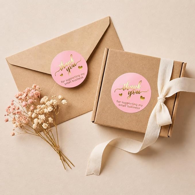 500 Thank You for Supporting My Small Business - Stickers 2 Inch Round Sticker Labels, Pink Gold Foil Thank You Labels for Packaging, Small Business Stickers for Envelopes, Boxes, Bags & Orders