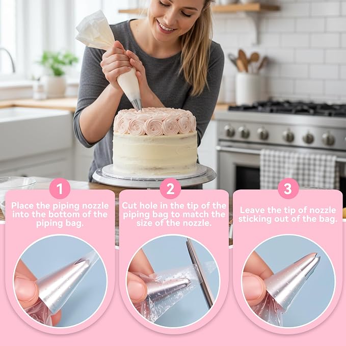 Cake Decorating Kit - 2 Pcs Pink Cake Arch Guide Tool and 9 Pcs Large Piping Tips Set, Cake Ruffle Marker, Stainless Steel Cake Decorating Tips, Suitable for 6"-10" Cakes