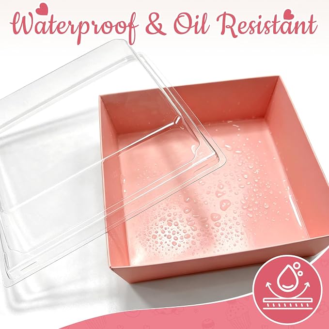 Nexboraque 100 Pack Small Charcuterie Boxes with Clear Lids, 5 Inch Cake Disposable Square Dessert Food Box Containers for Cookie, Sushi, Muffins, Fruits Display (Pink)