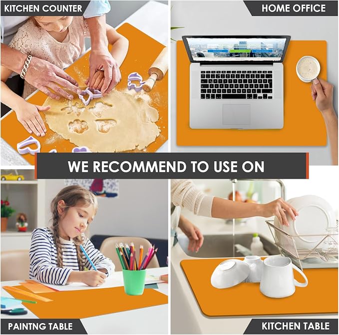 Extra Large Silicone Mats For Kitchen Counter, 31.5'' x 23.6'' Silicone Placemats for Kids, Nonstick Silicone Mat for Baking Crafts, Nonskid Heat Resistant Mat Orange Kids Placemats for Table,1Pcs