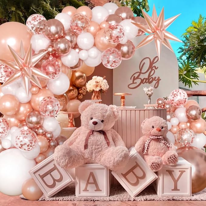 Rose Gold Balloon Arch Kit Garland, Rose Gold Birthday Decorations for Women Girls Birthday Baby Shower Bridal Shower Bachelorette Wedding Party Decorations