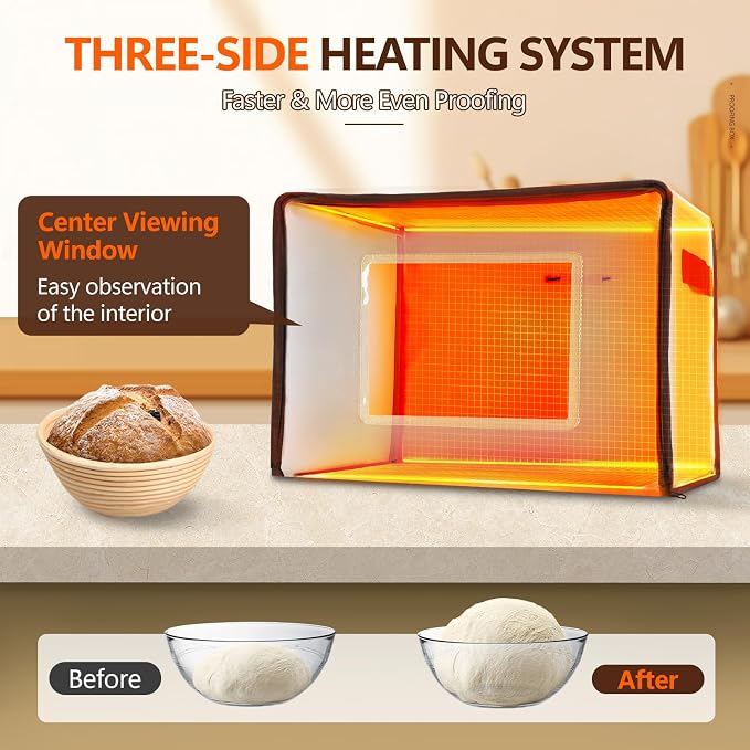 Folding Bread Proofing Box with 68-115℉ Temp Control, 2-48H Timer & 3-Sided Heating, Dough Proofing Box with Metal Rack for Sourdough Bread Baking Supplies, Pizza, Yogurt, Kombucha (Beige)