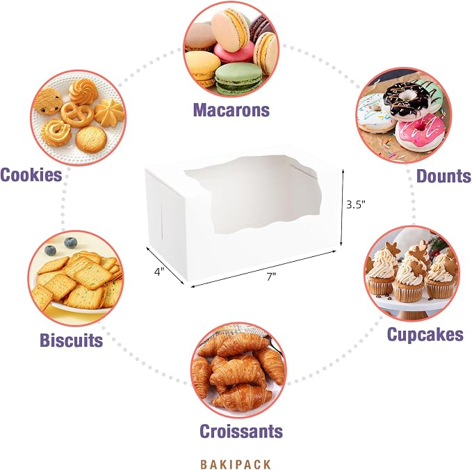25 Roll Cake Boxes, 7x4x3.5 inches Pumpkin Roll Boxes, White Bakery Boxes with Window, Muffin Boxes Donut Boxes Pastry Cake Packaging