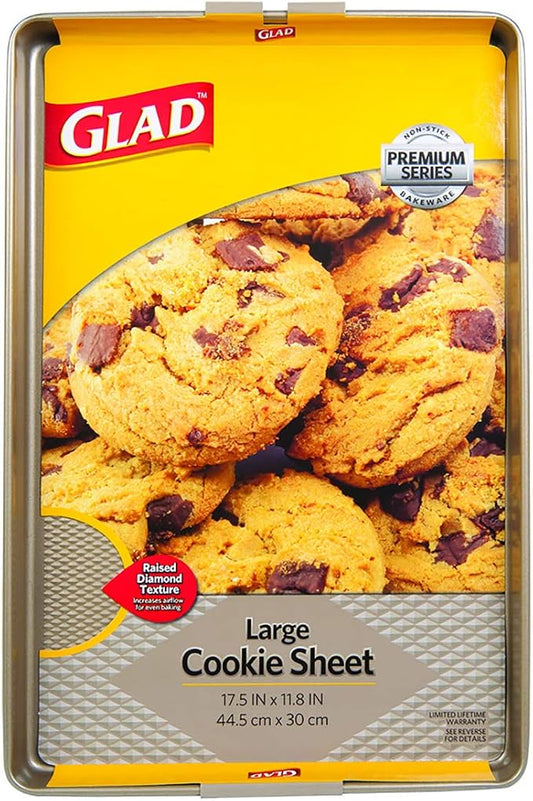 Glad Premium Nonstick Cookie Sheet – Heavy Duty Baking Pan with Raised Diamond Texture, Large