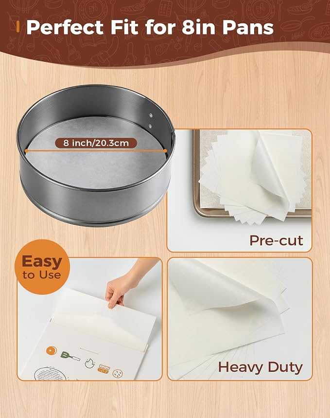 8 Inches Round Parchment Paper 120 Pcs, Heavy Duty Non-Stick Parchment Circles for Baking, Cake Pan, Springform Tin, Air Fryer, Toaster Oven & Microwave