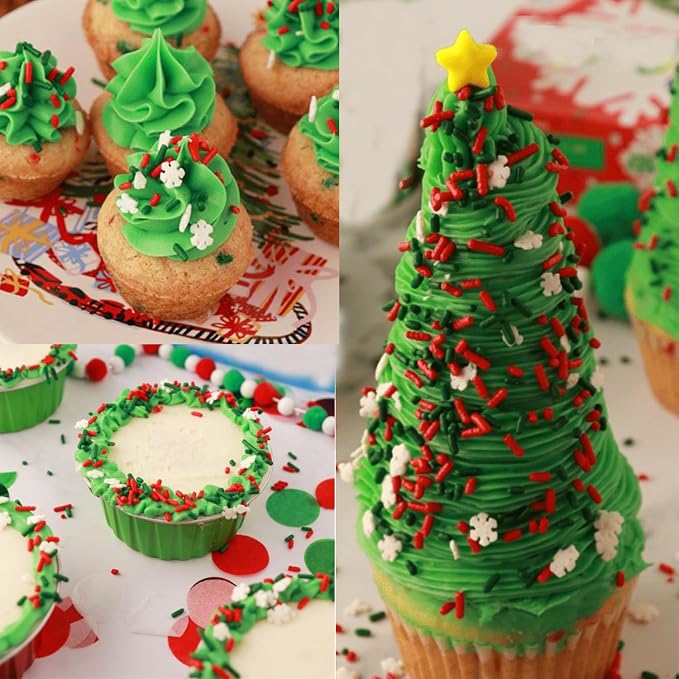 Christmas Sprinkles for Cake Decorating 4.2 Ounce Snowflakes Red and Green Jimmies Sprinkles Mix for Cupcake Topper, Ice Cream, Candy, Cookie, Food Decorative Christmas Dessert