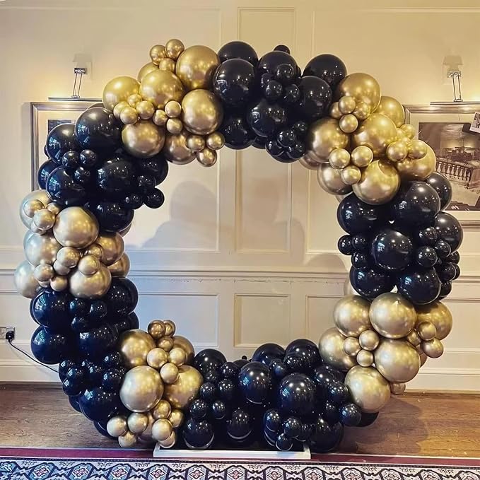 Black and Gold Balloon Garland Kit, Metallic Gold and Black Balloon Arch Kit, Black and Gold Balloons Different Sizes 18/12/10/5 inch for Graduation Birthday Anniversary Bachelorette Party Decorations