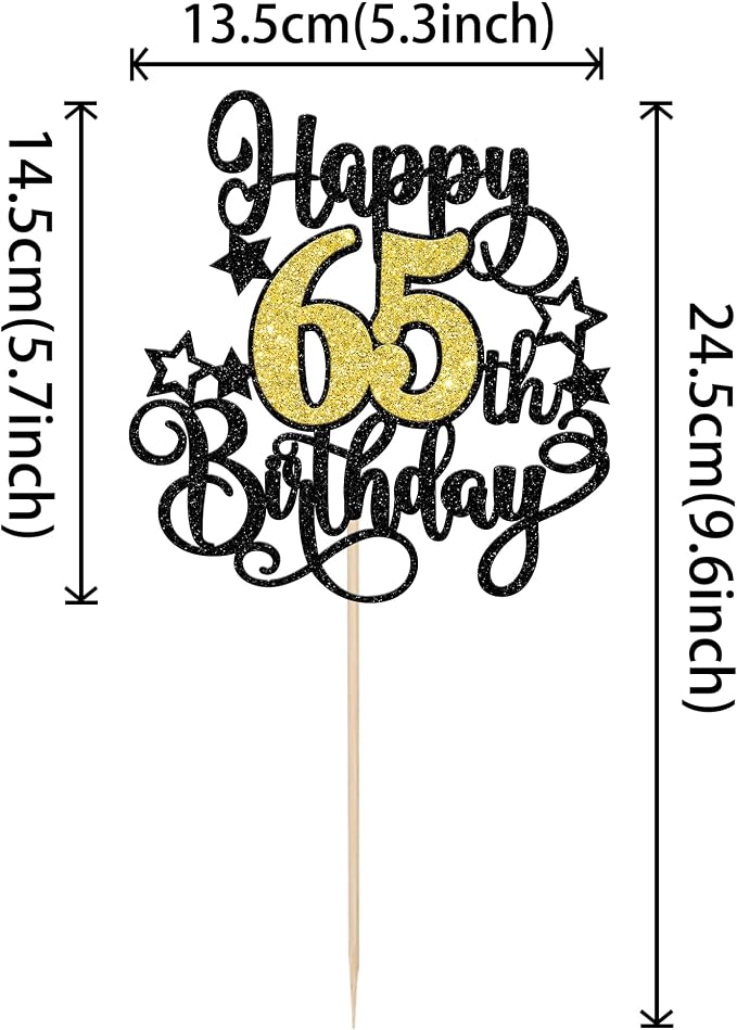 1 PCS Happy 65th Birthday Cake Topper Black Gold Glitter Cheers to 65 Years Birthday Cake Pick Hello 65 Fabulous Cake Decoration for Happy 65th Birthday Anniversary Party Decorations Supplies