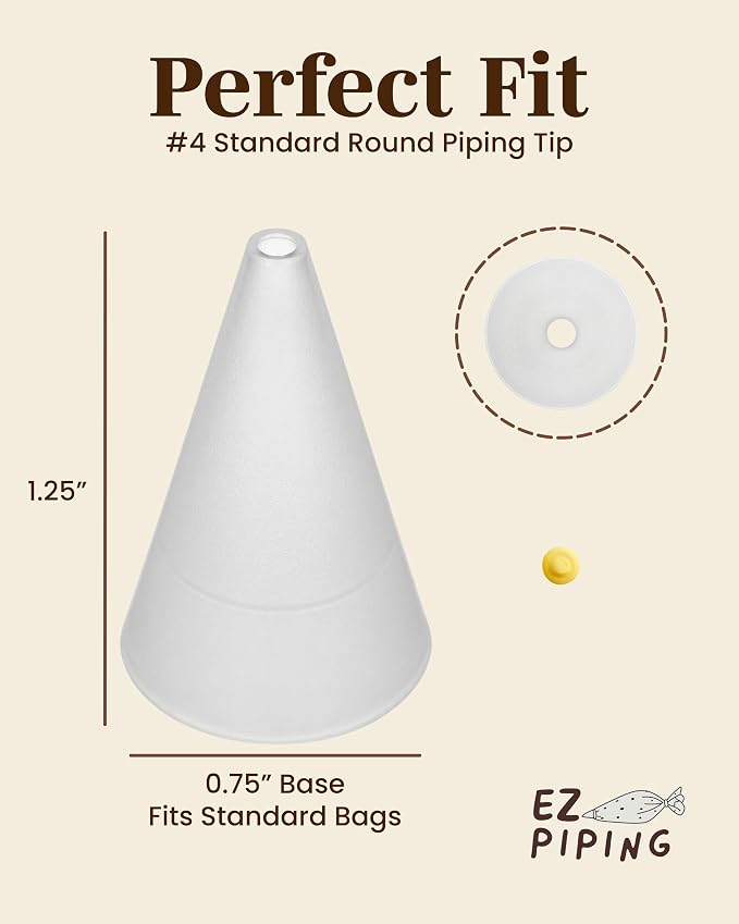 Reusable Plastic Piping Tips - Standard Size Round Tip #4 20 Pack with 2 Couplers Icing Nozzles for Cake Decoration Dessert Design Baking Supplies and Piping Bags Base Ø 0.75", Height 1.25"