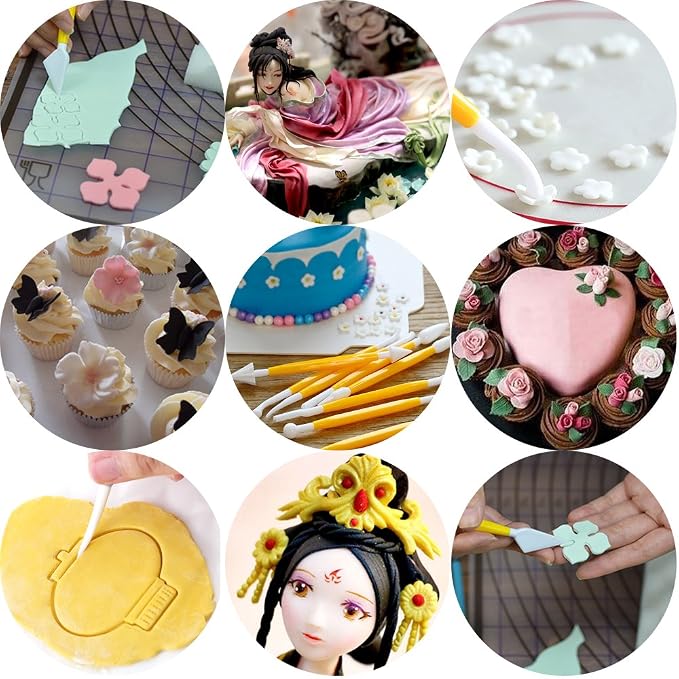 DaKuan Fabulous Cake Scraper Smoother and Fondant Kit - 6 Pcs Decorative Scrapers Polisher and 16 Pcs Modeling and Sculpting Tools