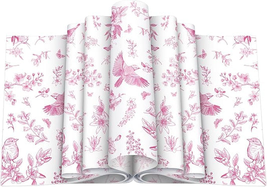 Feifeiya 200 Pcs Floral Wax Paper Sheet for Food Chinoiserie Bird Deli Paper Waterproof Sandwich Wrapping Greaseproof Food Basket Liners for Picnic Party Kitchen Supply, 9.8 x 8.7inch (Floral,Pink)